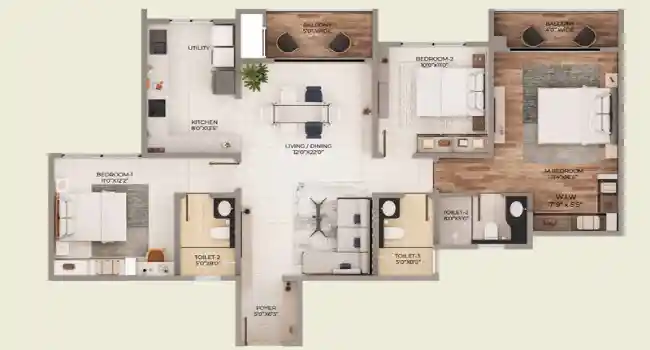 Prestige Pallavaram Apartment 2 BHK Floor plan by Prestige Group located at Pallavaram, Thoraipakkam Radial Road, Nemilichery, Chennai Tamil Nadu