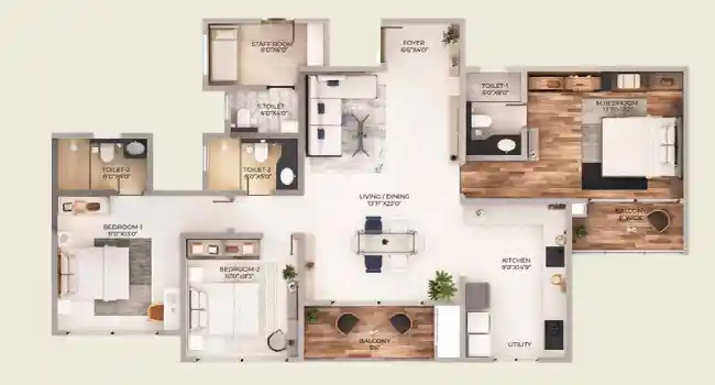 Prestige Pallavaram Apartment 3 BHK Floor plan by Prestige Group located at Pallavaram, Thoraipakkam Radial Road, Nemilichery, Chennai Tamil Nadu