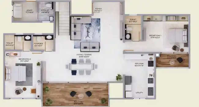 Prestige Pallavaram Apartment 4 BHK Floor plan by Prestige Group located at Pallavaram, Thoraipakkam Radial Road, Nemilichery, Chennai Tamil Nadu